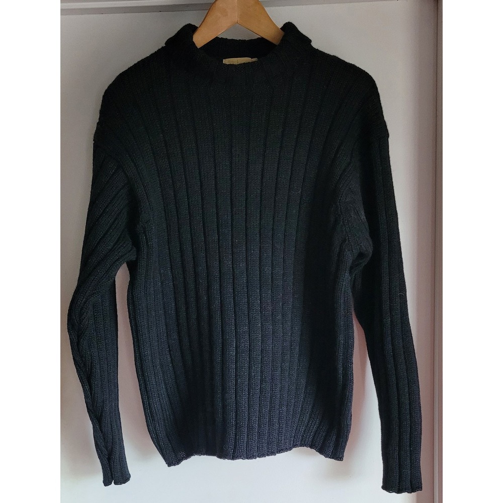 Vintage J. Crew Oarsman Men's Sweater‎ M Roll Neck Black Wool Knit Fisherman